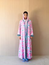 V Neck Abaya - Toor Lace on Front and Sleeves Purple