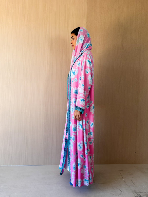 V Neck Abaya - Toor Lace on Front and Sleeves Purple