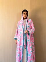 V Neck Abaya - Toor Lace on Front and Sleeves Purple