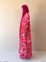 Zainah Cut Abaya in Pink Velvet Embossed With Sheila