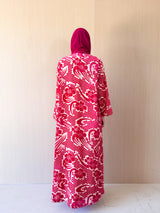 Zainah Cut Abaya in Pink Velvet Embossed With Sheila
