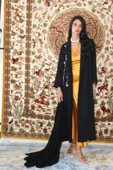 Notched Collar Abaya in Floral embroidery work