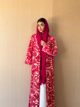 Zainah Cut Abaya in Pink Velvet Embossed With Sheila