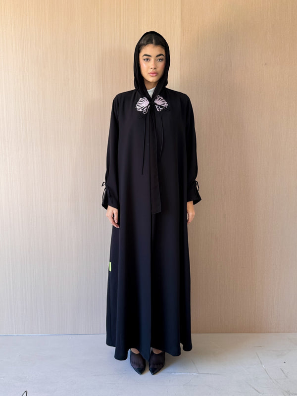 Round Neck Abaya With Tie Rope on Front
