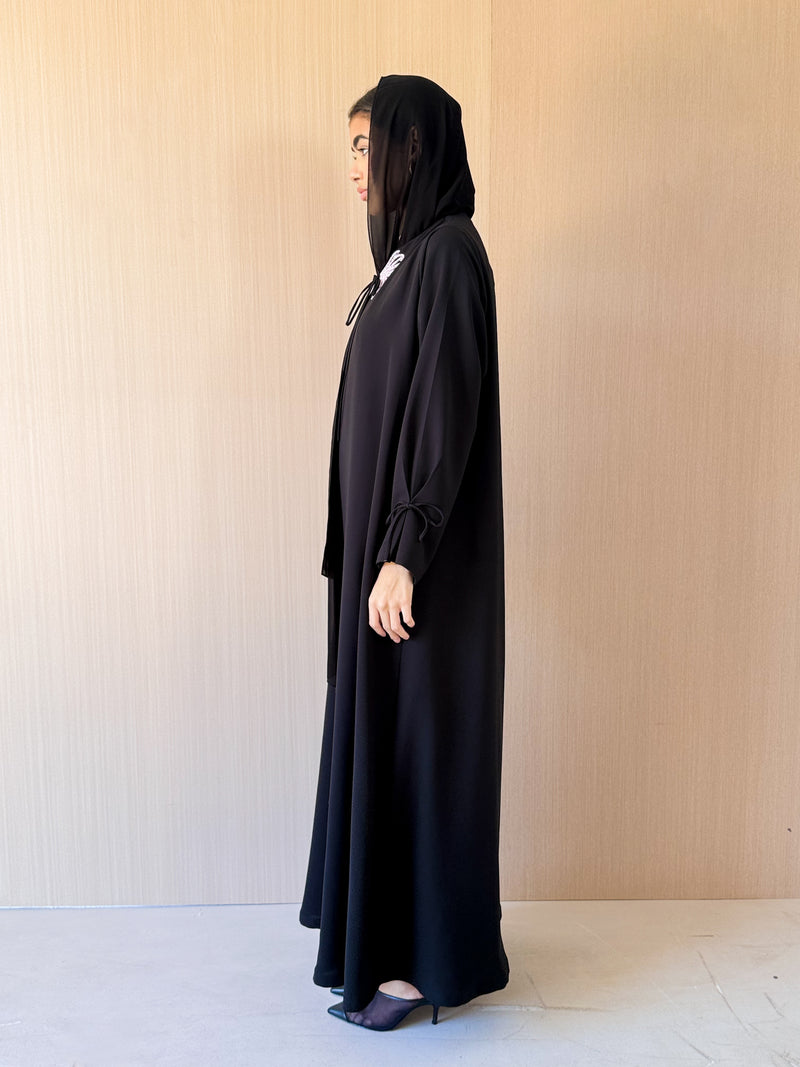 Round Neck Abaya With Tie Rope on Front