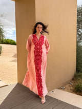 V  Neck Kaftan - New Red Bead