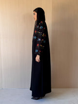 Round Neck Black Abaya - Mixed Colour Emb. Square Texture
