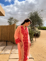V  Neck Kaftan - New Red Bead