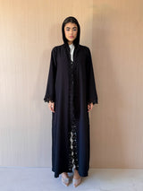 V  Neck Black Abaya - Black Cord Lace