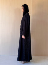 V  Neck Black Abaya - Black Cord Lace