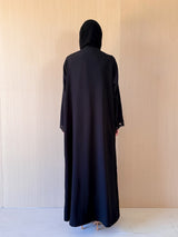 V  Neck Black Abaya - Black Cord Lace