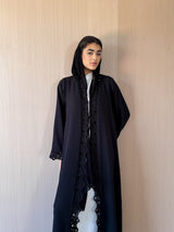 V  Neck Black Abaya - Black Cord Lace