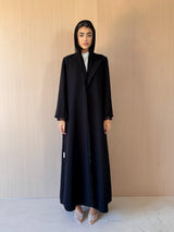 Peak Lapel Black Abaya - Black Dantil Lace