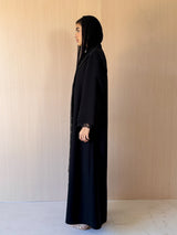 Peak Lapel Black Abaya - Black Dantil Lace