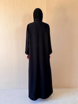 Peak Lapel Black Abaya - Black Dantil Lace