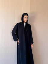 Peak Lapel Black Abaya - Black Dantil Lace