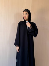 Peak Lapel Black Abaya - Black Dantil Lace