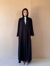 V Neck Black Abaya - Copper Colour Border Lace