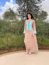 Light Blue Bead Lace Flower Printed Mixed Colour