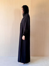 V Neck Black Abaya - Copper Colour Border Lace
