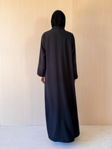 V Neck Black Abaya - Copper Colour Border Lace