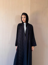V Neck Black Abaya - Copper Colour Border Lace