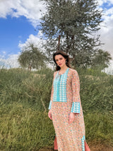 Light Blue Bead Lace Flower Printed Mixed Colour