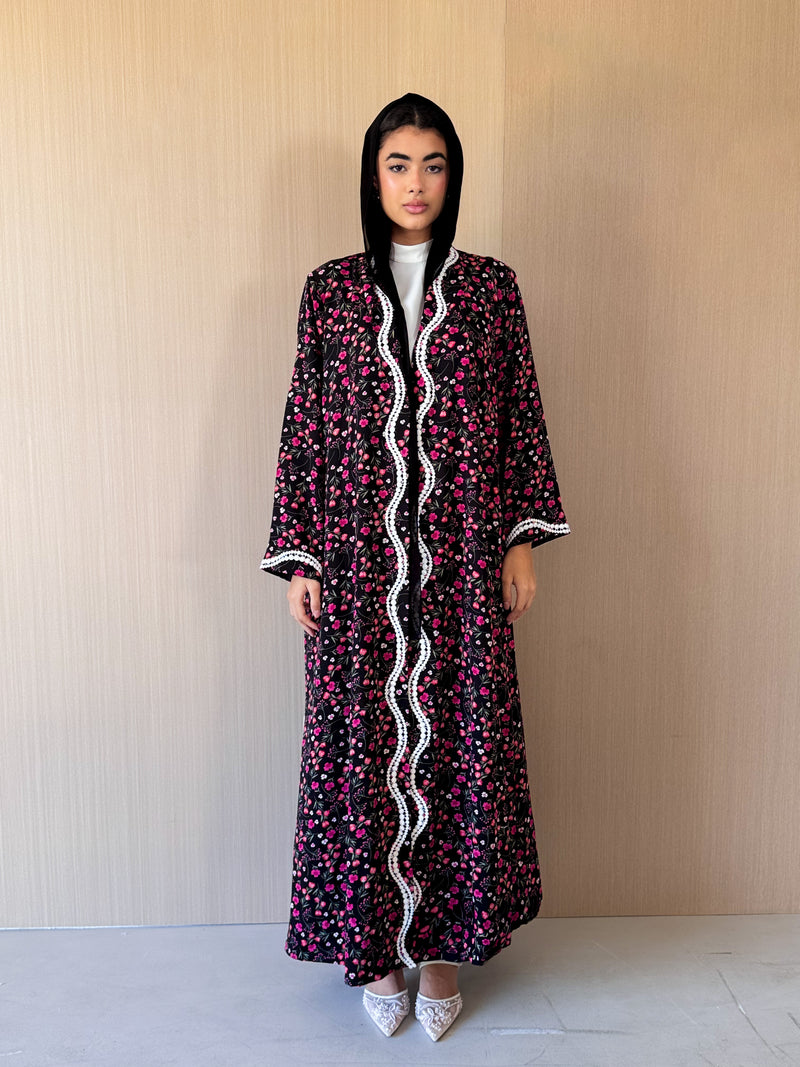 Zainah Cut Abaya - Two Curvy Line Crochet Lace