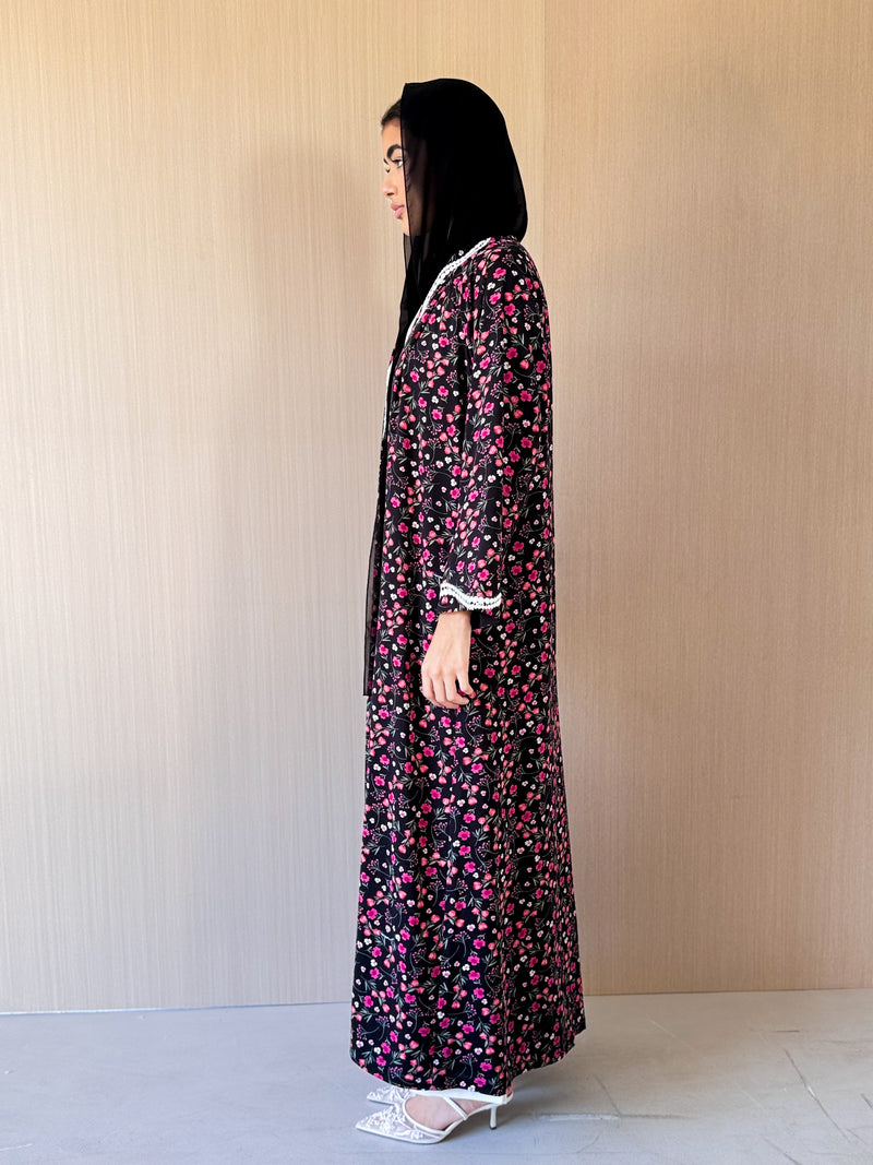 Zainah Cut Abaya - Two Curvy Line Crochet Lace