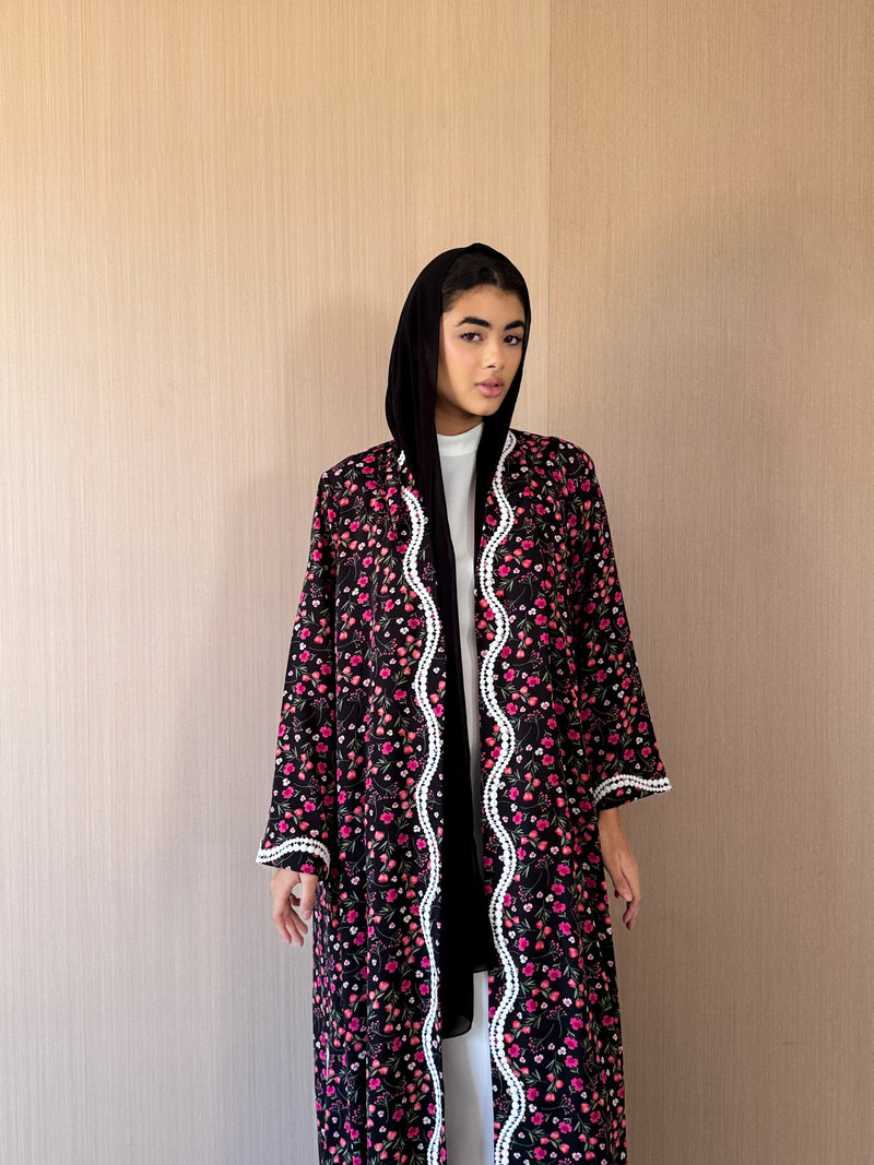 Zainah Cut Abaya - Two Curvy Line Crochet Lace