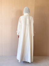 V Neck Square Cut Abaya - Tie Rope on Front - Gold Bead Lace