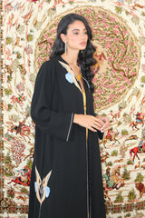 Black Abaya with embroidery and crystal Lines