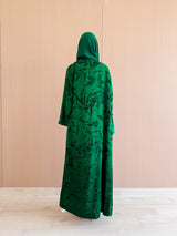 Zainah Cut Abaya in light Green With Black Leafy Mix Prints