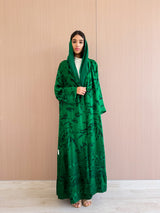 Zainah Cut Abaya in light Green With Black Leafy Mix Prints