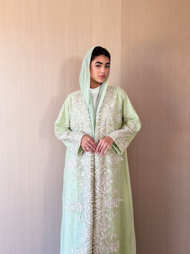 V Neck Abaya - Full Lace on Front and Sleeves