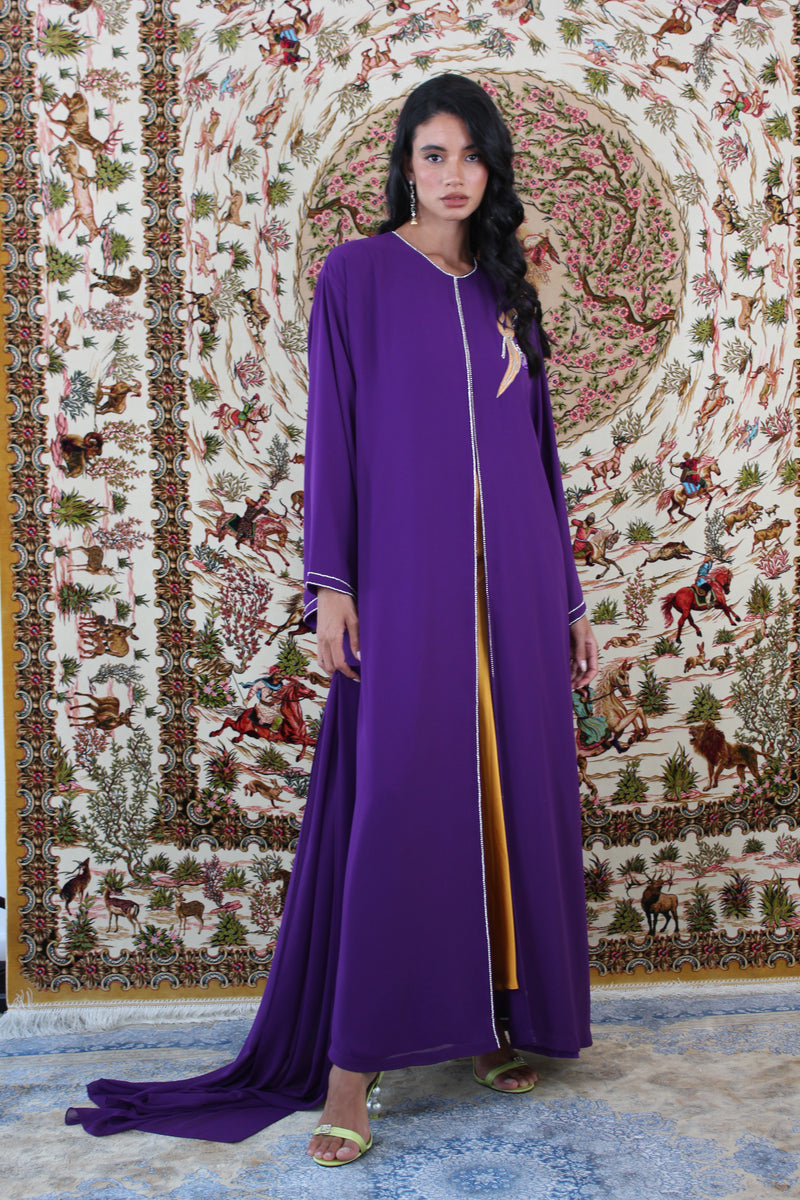 Purple French Chiffon abaya with embroidery