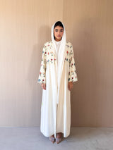 Round Neck Black Abaya - Mixed Colour Emb. Square