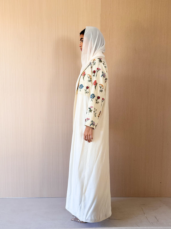Round Neck Black Abaya - Mixed Colour Emb. Square