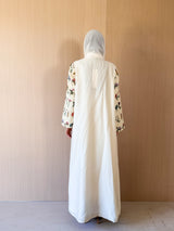 Round Neck Black Abaya - Mixed Colour Emb. Square
