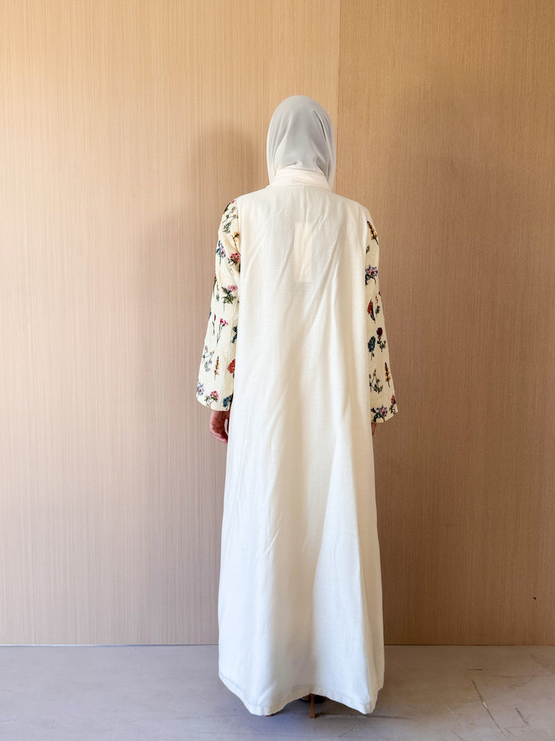 Round Neck Black Abaya - Mixed Colour Emb. Square
