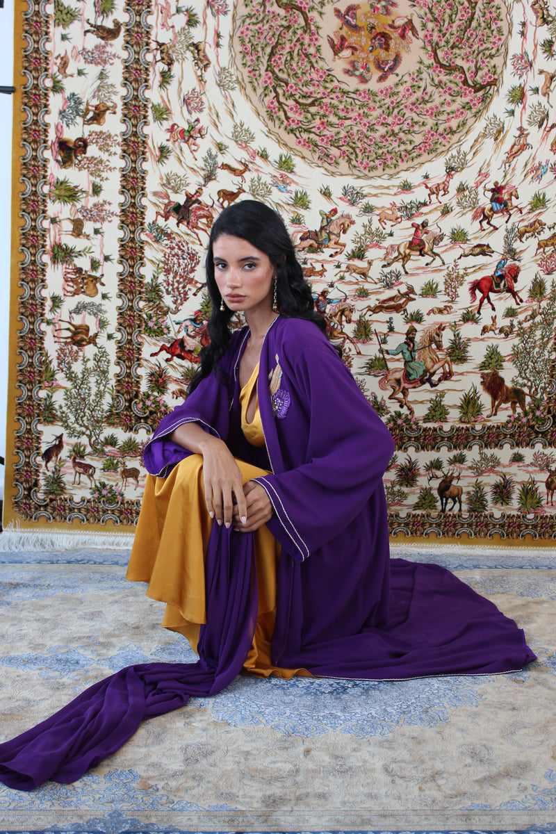 Purple French Chiffon abaya with embroidery