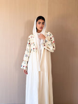 Round Neck Black Abaya - Mixed Colour Emb. Square