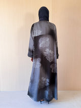 Zainah cut abaya in grey flower printed pure silk