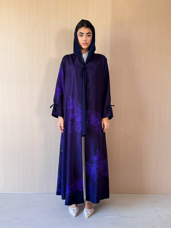 V Neck Abaya With Tie Rope on Front and Sleeves