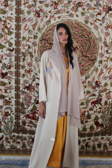 Notched Collar Abaya in Light Beige