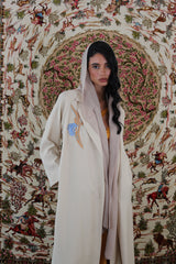 Notched Collar Abaya in Light Beige