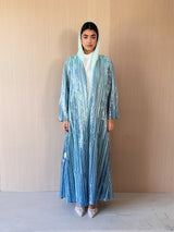 V Neck Straight Cut Abaya Light Blue Sequin
