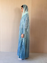 V Neck Straight Cut Abaya Light Blue Sequin