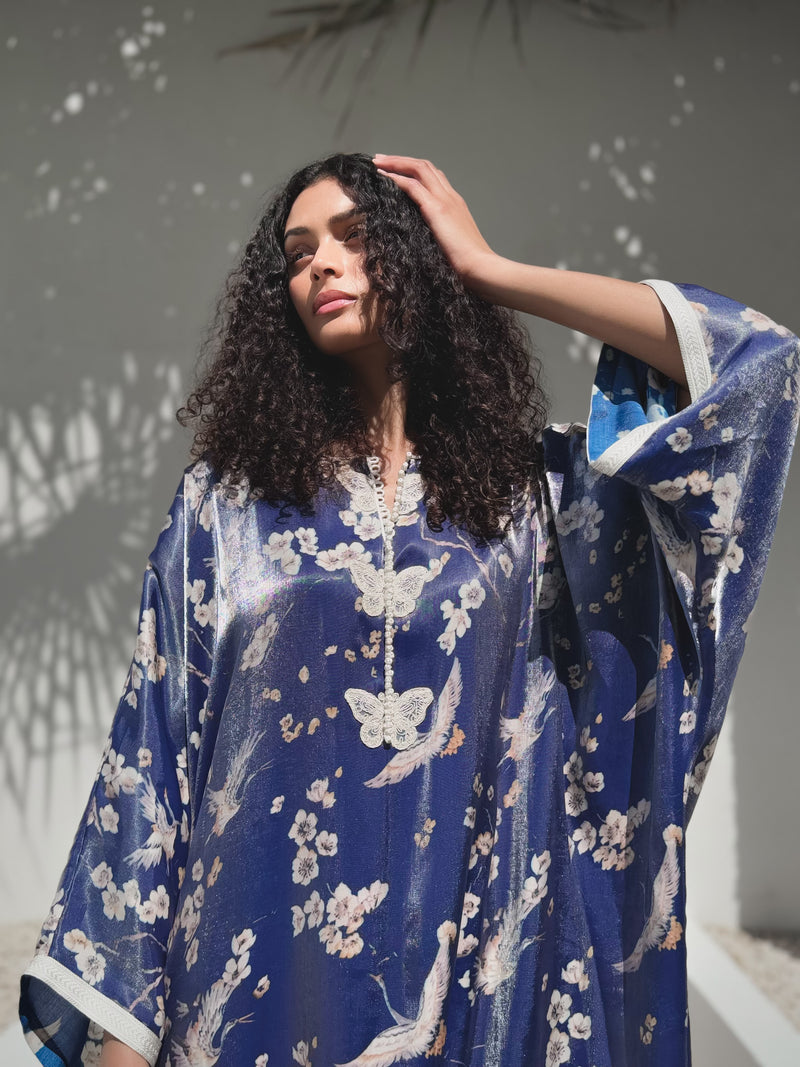 Round Neck Kaftan With Small Buttons Lace
