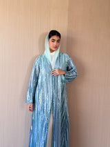 V Neck Straight Cut Abaya Light Blue Sequin